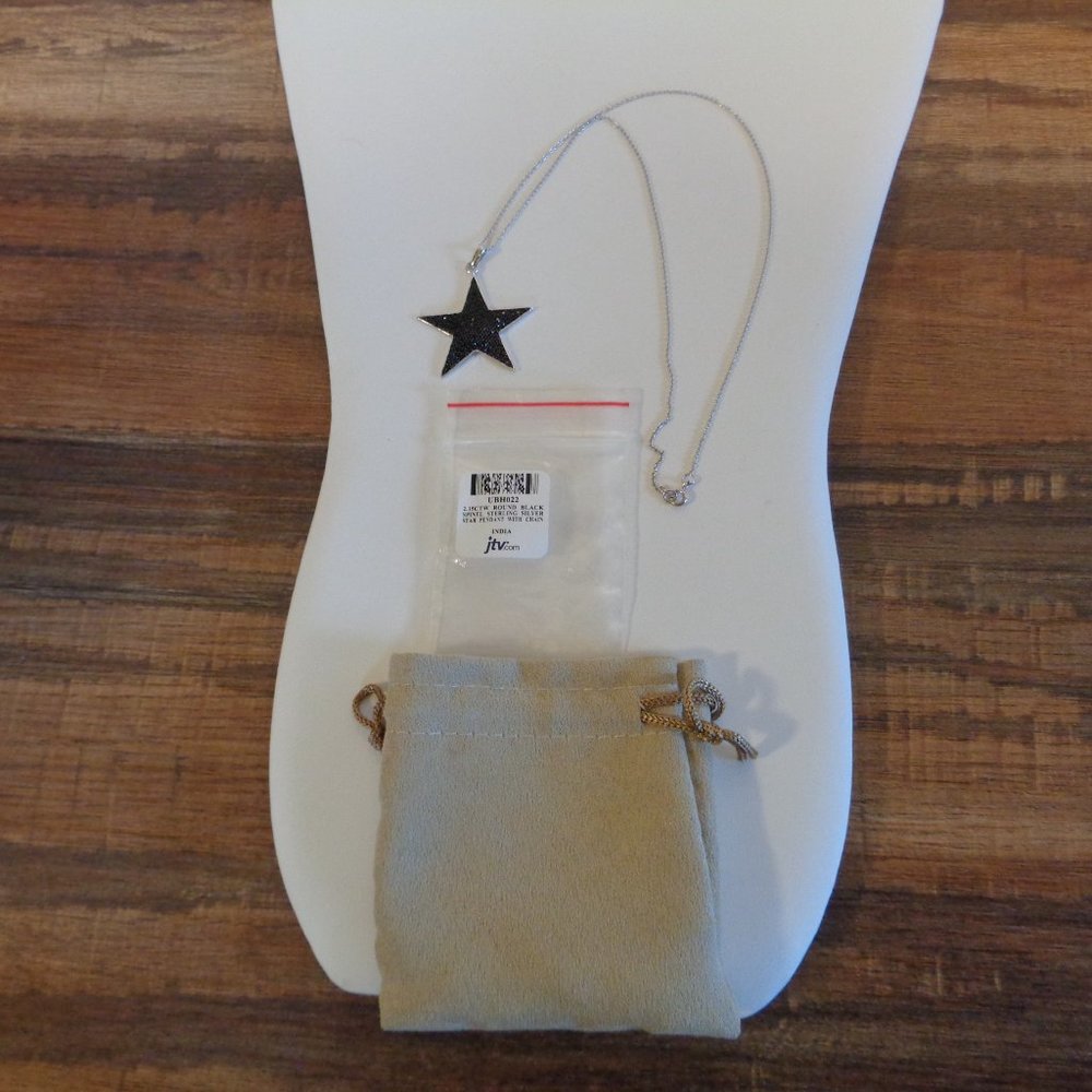 Black Spinel Sterling Silver Star Pendant w/Chain NIB - Picture 9 of 12